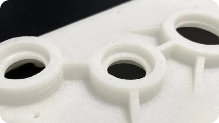 SLS nylon 3D printed snap-fit joint demonstrating PA12 material flexibility